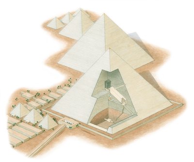 As Pirâmides de Gizé, Egito, c.2560BC-2200BC (tinta, aerógrafo, aguarela) de Stephen Conlin