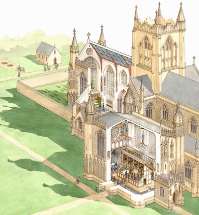 Walsingham Priory, Norfolk, c.1500-1535 (tinta e aguarela sobre papel) de Stephen Conlin