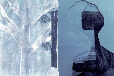La Foret V, 2017 (mono-impressão e colagem) de Stephen Dow