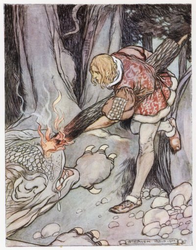Ilustração para Siegfried the Dragon-Slayer (cor litho) de Stephen Reid