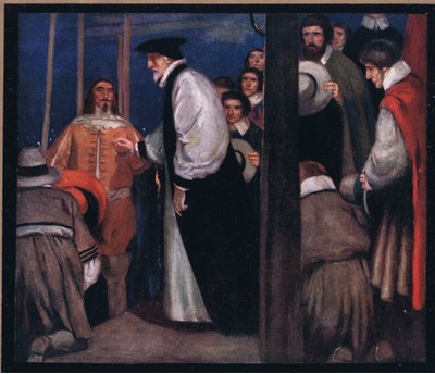 Laud entrando na barca em Lambeth para ir à Torre (lito colorido) de Stephen Reid