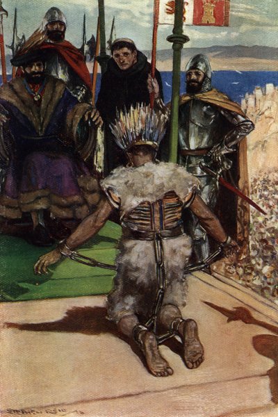 Montezuma II feito prisioneiro pelas Cortes hernanas em 1519 de Stephen Reid