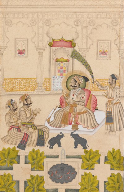 Maharana Amar Singh II é Mostrado Dois Elefantes de Prata, ca. 1705 de Stipple Master