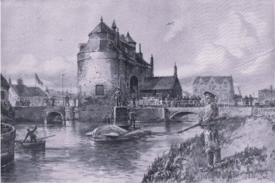 Um porto seguro em Bruge, de The Illustrated History of the World War 1914-1915 pub. por Union Berlagsefellfchaft de Willy Stoewer 