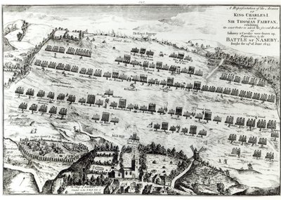 Preparação para a Batalha de Naseby, travada em 14 de junho de 1645, publicada em "A História e Antiguidades de Naseby" por John Mastin, 1792 de Streeter