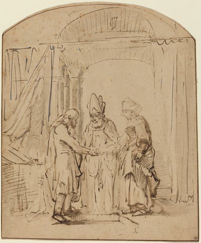 O noivado da Santa Virgem de Studio of Rembrandt van Rijn