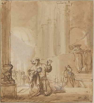 A Parábola do Publicano e do Fariseu de Studio of Rembrandt van Rijn