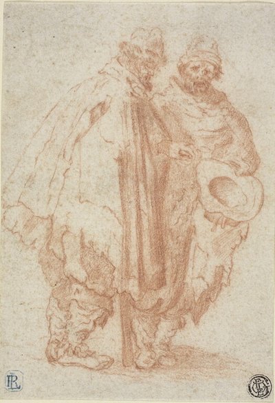 Dois homens barbudos com capas esfarrapadas de Style of Jacques Callot