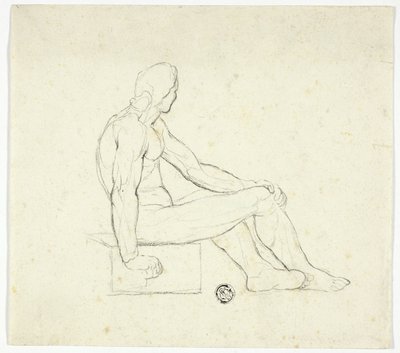 Nu masculino sentado de Style of Jacques Louis David