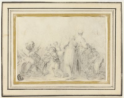 Cena de género com um velho, mulheres camponesas e crianças de Style of Jean Baptiste Greuze