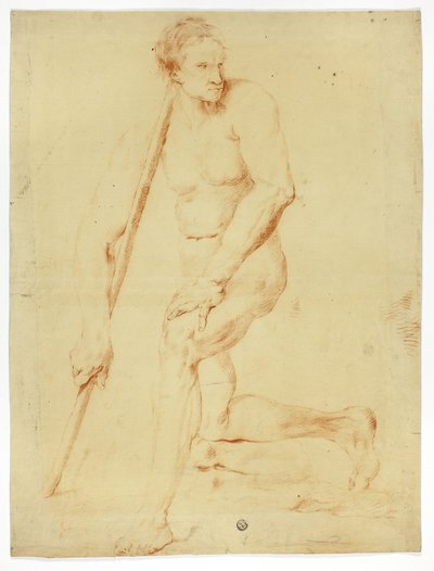 Académico Nu masculino apoiado num bastão de Style of Pompeo Girolamo Batoni