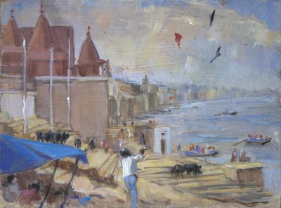 Papagaio voando em Varanassi, 2012, de Sue Wales