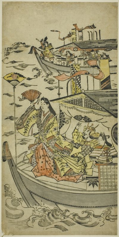 Lady Tamamushi levantando um alvo de fãs de Sugimura Jihei