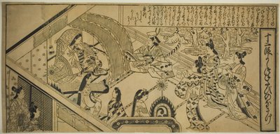 Encontro de Yoshitsune com a Princesa Joruri, de "O Conto de Joruri em Doze Episódios (Joruri Junidan Zoshi)" de Sugimura Jihei