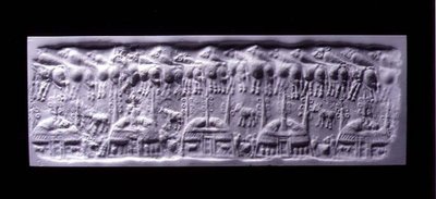Impressão de selagem de cilindro com cabo, Uruk (agora Warka, Iraque), c.3300-3000 BC (gesso) de Sumerian Sumerian