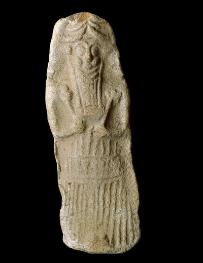 Arte suméria: deus guerreiro com as orelhas de gado representa jaz em seu caixão, provavelmente o deus mesopotâmico Dumuzi. Escultura em terracota. Do site Diqdiqqe. Dim. 12 cm Bagdad, Museu Nacional do Iraque. de Sumerian Sumerian