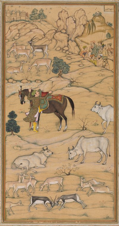 Akbar Montando seu Cavalo, página do Chester Beatty Akbar Nama História de Akbar, 1605-07. de Sur Das Gujarati