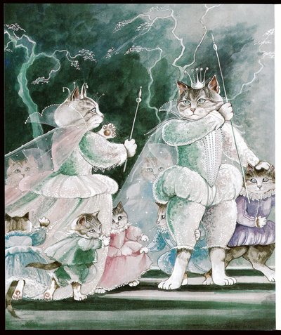Ilustração de Shakespeare Cats (pub. 1996) de Susan Herbert