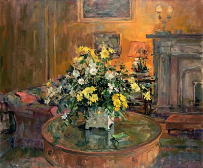 Mesa de Tambor com Flores Amarelas (óleo sobre tela) de Susan Ryder