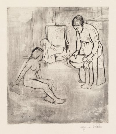 Avó com Louise, nua sentada no chão de Suzanne Valadon