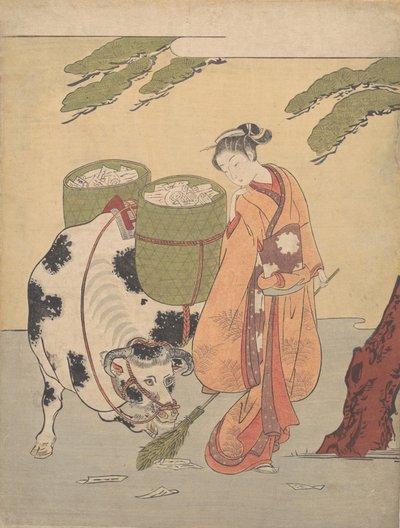 Uma mulher varrendo suas cartas de amor, 1725-1770., 1725-1770. de Suzuki Harunobu
