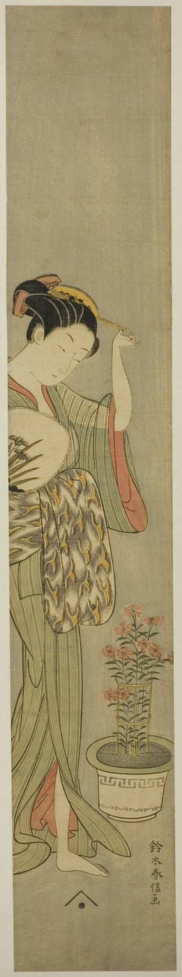 Beleza ajustando seu grampo de cabelo de Suzuki Harunobu