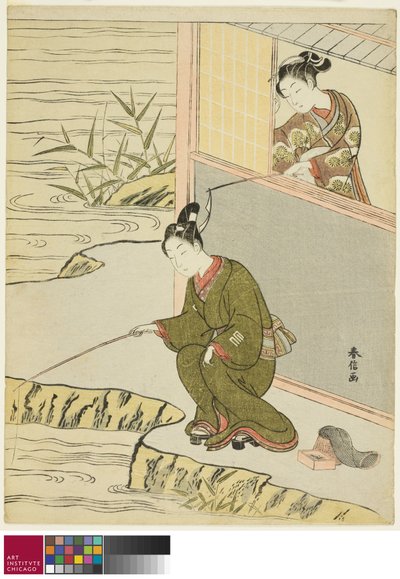 Beleza provocando um jovem pescando, c. 1768 de Suzuki Harunobu