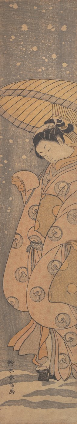 Beleza sob um guarda-chuva na neve, ca. 1770., c. 1770. de Suzuki Harunobu