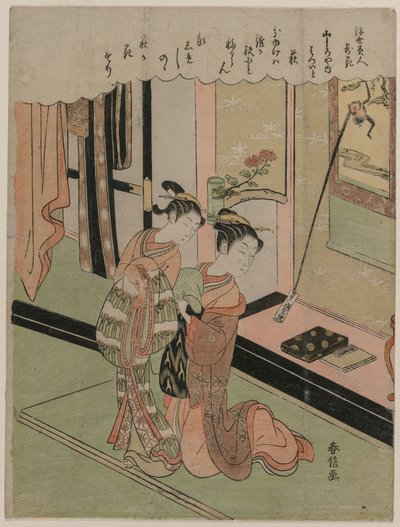 Trevo de Bush Das belezas da série do mundo flutuante em comparação com as flores, final dos anos 1760. de Suzuki Harunobu