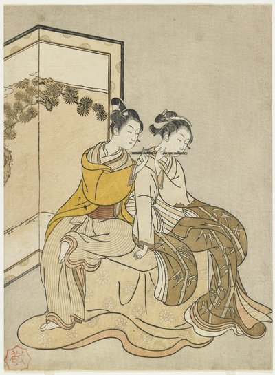 Cópia do calendário para Meiwa 2 e um Mitate do imperador Xuanzong e Yang Guifei, 1765 de Suzuki Harunobu