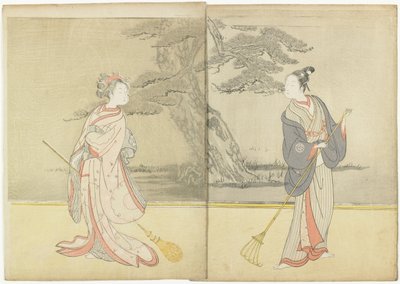 Cópia do calendário de Meiwa 2 e um Mitate do No_ Play Takasago, 1765 de Suzuki Harunobu