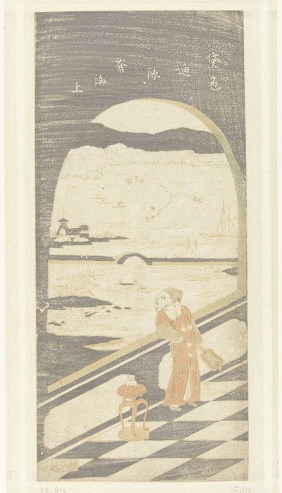 Poeta chinês a olhar para a paisagem aquática de Suzuki Harunobu