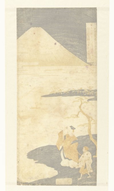 O Poeta Yamabe no Akahito Olhando para o Monte Fuji Poemas de cem poetas (título da série) Hyakunin isshu no uchi (título da série) de Suzuki Harunobu