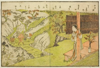 Ilustração de página dupla do vol. 1 de "Livro de imagens de brocados de primavera (Ehon haru no nishiki)" de Suzuki Harunobu