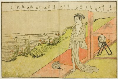 Ilustração de página dupla do vol. 1 de "Livro de imagens de brocados de primavera (Ehon haru no nishiki)" de Suzuki Harunobu