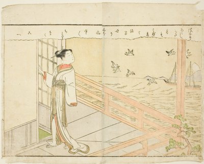 Ilustração de página dupla do vol. 2 de "Livro de imagens de brocados de primavera (Ehon haru no nishiki)" de Suzuki Harunobu