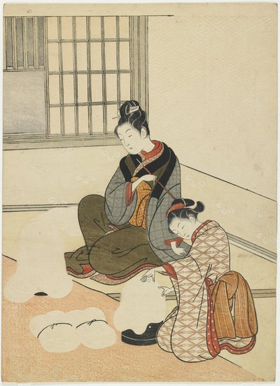 Evening Snown the Silk-Dryer, depois de 1766 de Suzuki Harunobu