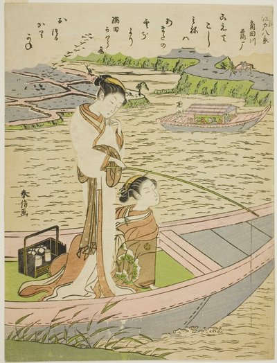 Gansos Descendo no Rio Sumida (Sumidagawa no rakugan), da série "Eight Fashionable Views of Edo (Furyu Edo hakkei)" de Suzuki Harunobu