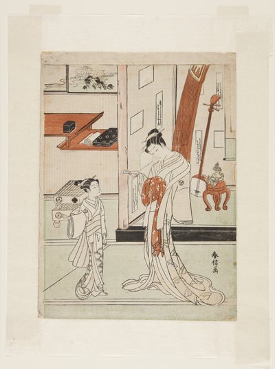 Geisha e Attendant (impressão em bloco de madeira a cores) de Suzuki Harunobu