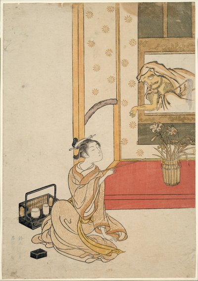 Dando uma fumaça a Daruma de Suzuki Harunobu