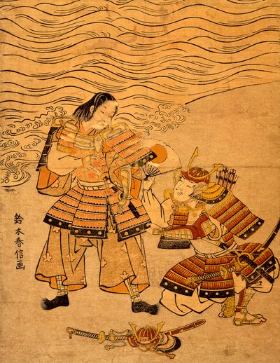 Kumagai Naozane e Taira no Atsumori, episódio da guerra entre Taira e Minamoto de Suzuki Harunobu