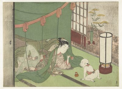 Casal de amor e filho de Suzuki Harunobu