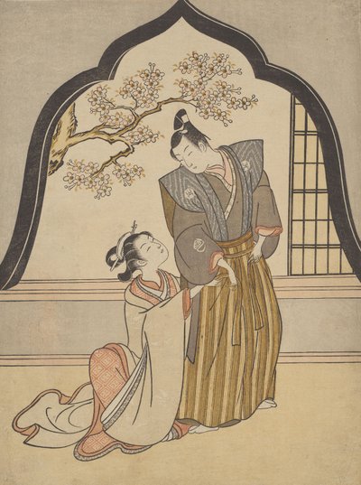 Amantes a vestir-se junto a uma janela de Suzuki Harunobu