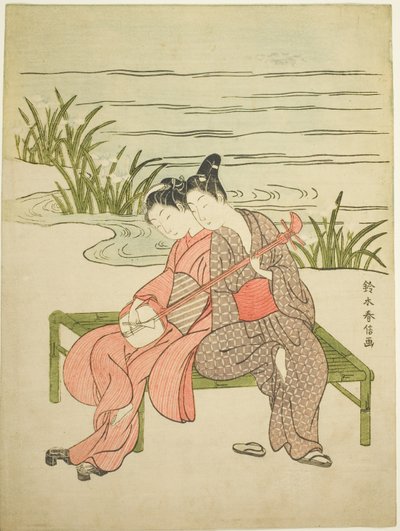 Lovers Playing the Same Shamisen (paródia de Xuanzong e Yang Guifei) de Suzuki Harunobu