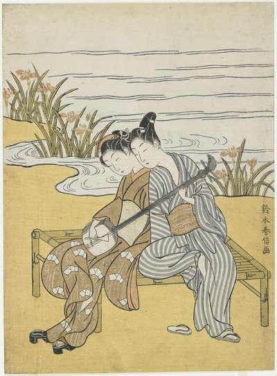 Amantes que Jogam o Mesmo Shamisen como uma Mítica do Imperador Xuanzong e Yang Guifei, c. 1767 de Suzuki Harunobu