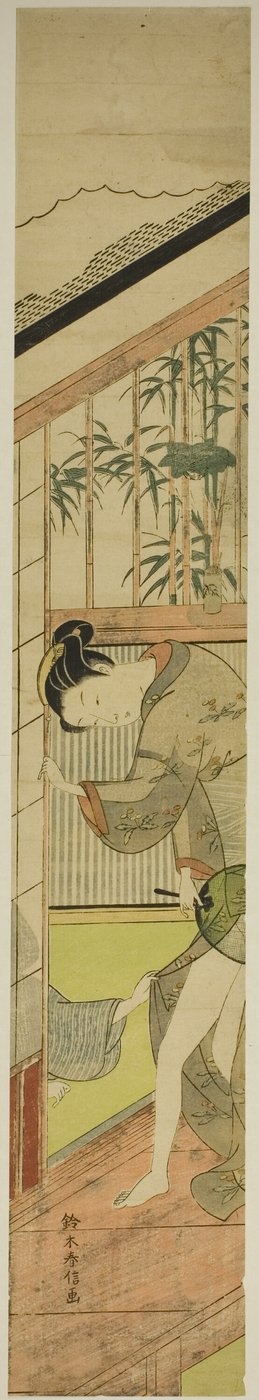 Homem a puxar o quimono de uma mulher de Suzuki Harunobu