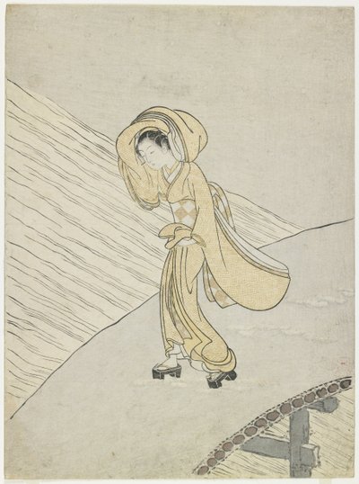 Mite de Fujiwara no poema de Teika que cruza o Sano, 1765 de Suzuki Harunobu