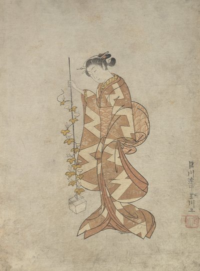 O som das algas e das linhas é Chiyo. 1765. , mosquito. 1765. de Suzuki Harunobu