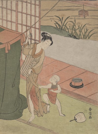 Mãe e filho por uma rede mosquiteira, ca. 1769., c. 1769. de Suzuki Harunobu
