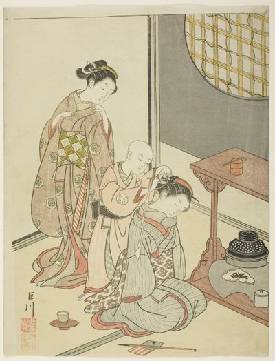 Night Rain of the Tea Stand (Daisu no yau), da série "Eight Views of the Parlor (Zashiki hakkei)" de Suzuki Harunobu